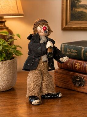 Vintage Style Clown Doll Toy in Brown and Black
